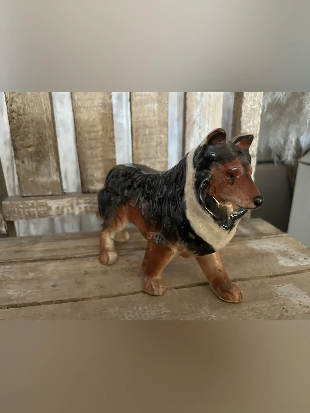 Collie figurine puppy dog Lassie sculpture vtg porcelain antique 1940 Japan